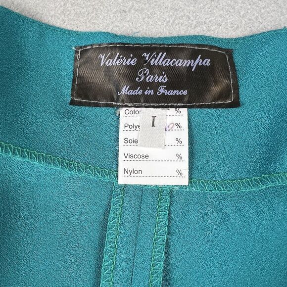 Valerie Villacampa Pleated Lantern Trousers Women’s 1 Blue Green Belted Wide Leg - Picture 12 of 16